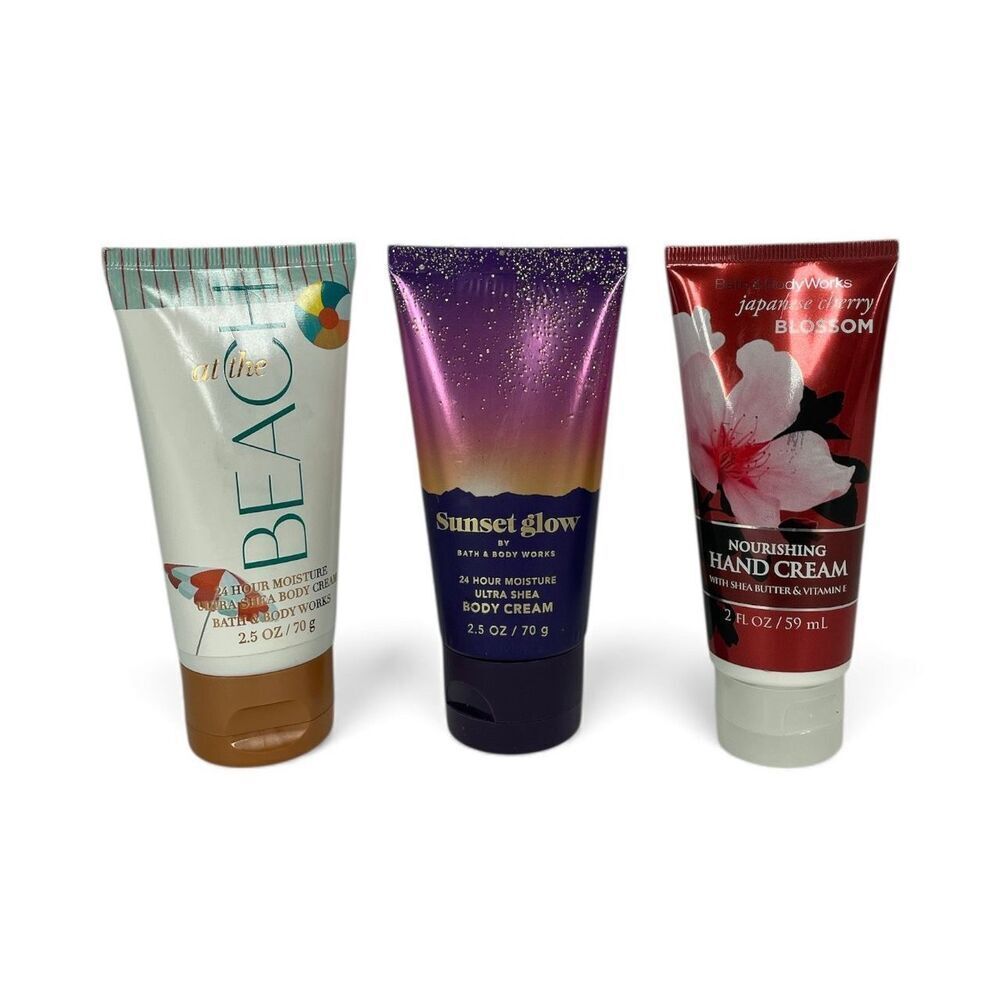 Bath & Body Works At the Beach Sunset Glow & Cherry Blossom Body Cream Hand Trio